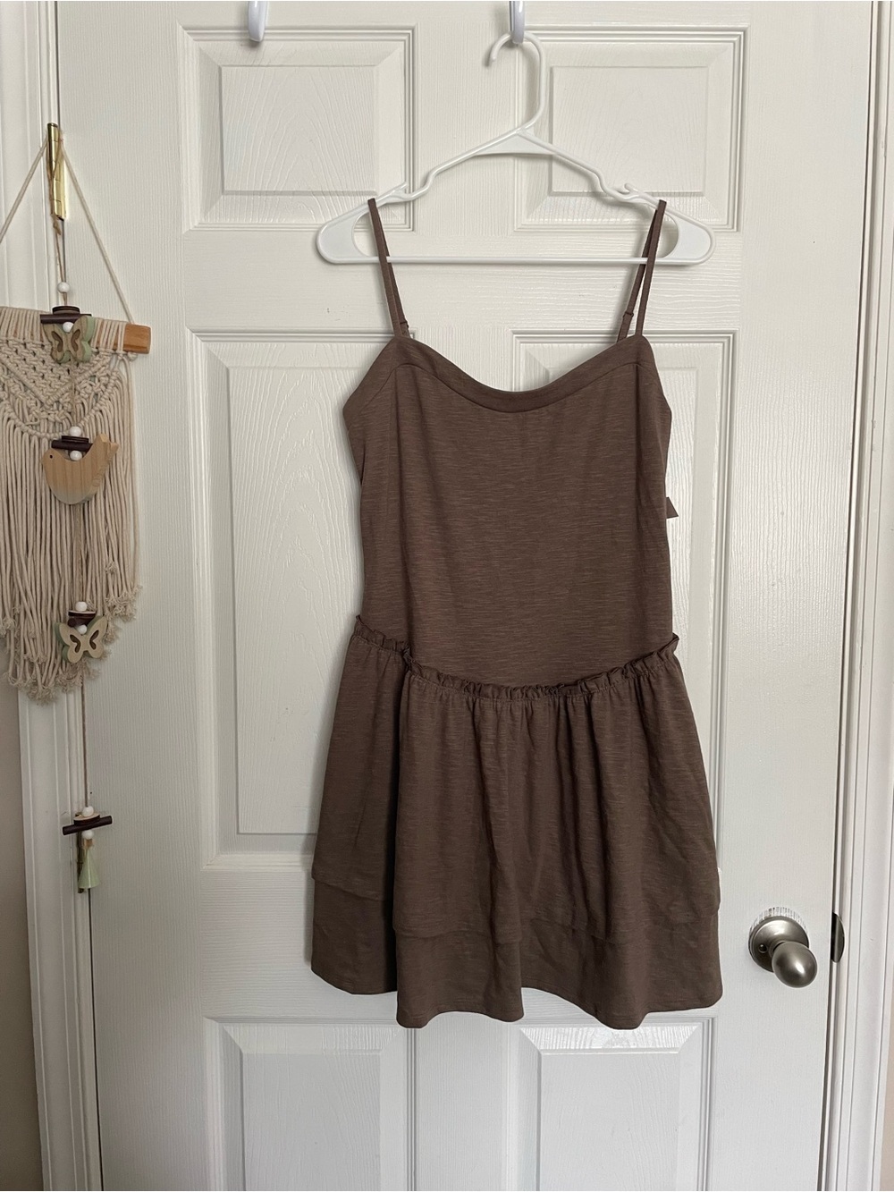 SO Juniors Size Large Brown Heather Spaghetti Strap Tiered Mini Sundress